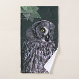 Great Grey Owl Halloween Wildlife Art Hand Towel