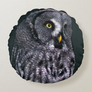 Great Grey Owl Halloween Wildlife Art Round Cushion