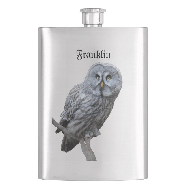Great Grey Owl Hip Flask (Front)