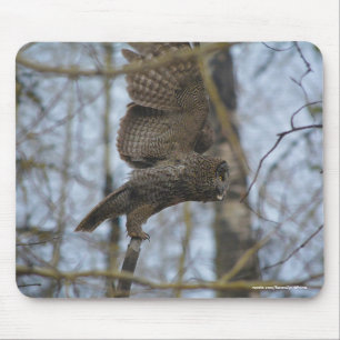 Great Grey Owl Launching in Forest Wildlife Photo Mouse Pad