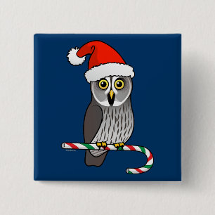 Great Grey Owl Santa 15 Cm Square Badge