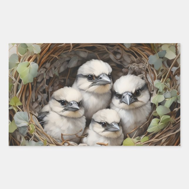 Great grey shrike babbies in nest.  rectangular sticker (Front)