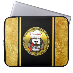 Great horn owl with BBQ in hand and a gold frame Laptop Sleeve