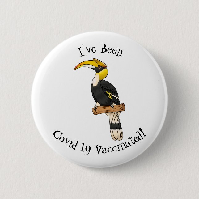 Great hornbill bird cartoon illustration 6 cm round badge (Front)