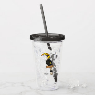 Great hornbill bird cartoon illustration acrylic tumbler