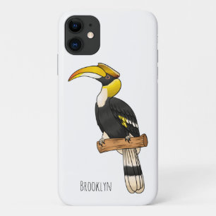 Great hornbill bird cartoon illustration iPhone 11 case