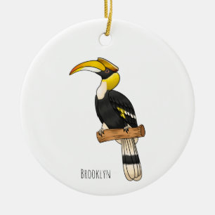 Great hornbill bird cartoon illustration  ceramic ornament