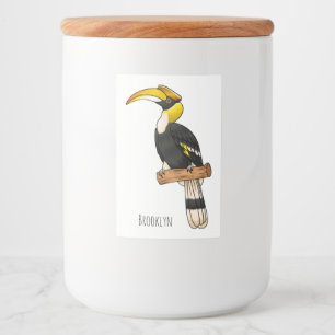 Great hornbill bird cartoon illustration food label