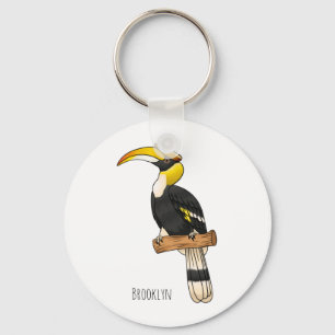 Great hornbill bird cartoon illustration key ring