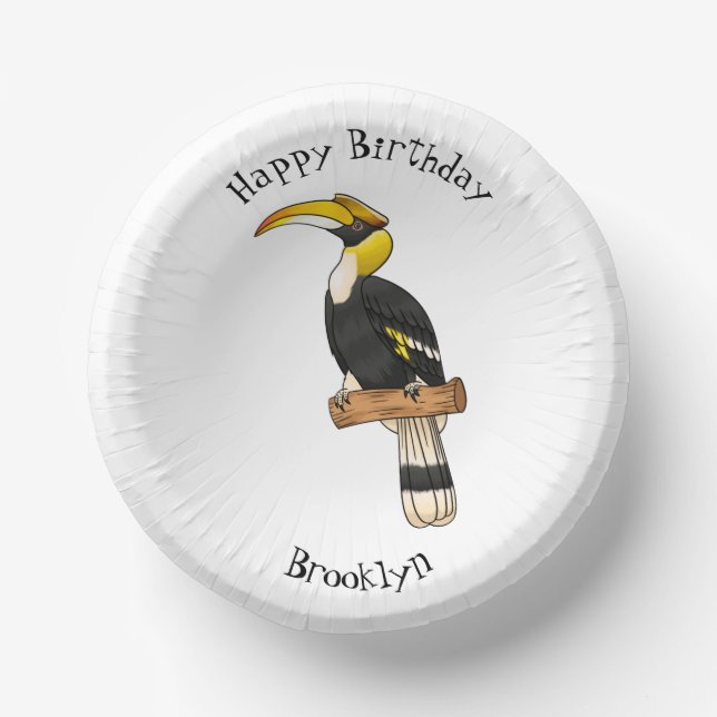 Great hornbill bird cartoon illustration  paper plate (Front)