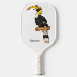 Great hornbill bird cartoon illustration pickleball paddle
