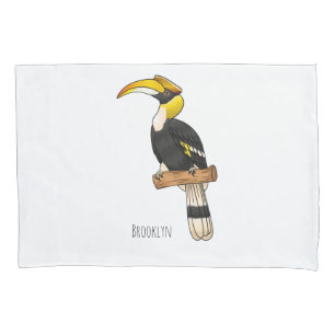 Great hornbill bird cartoon illustration pillowcase