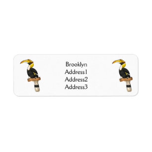 Great hornbill bird cartoon illustration return address label