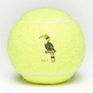 Great hornbill bird cartoon illustration tennis balls