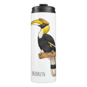 Great hornbill bird cartoon illustration thermal tumbler