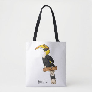 Great hornbill bird cartoon illustration tote bag