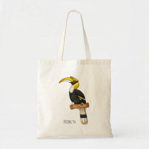 Great hornbill bird cartoon illustration tote bag