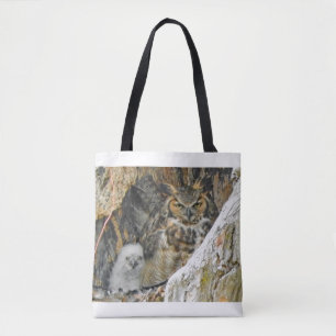 Great-Horned Mom Owl with Owlet Tote Bag