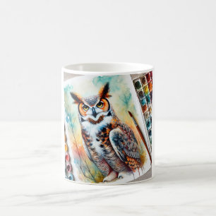 Great Horned Owl 020924AREF107 - Watercolor Coffee Mug