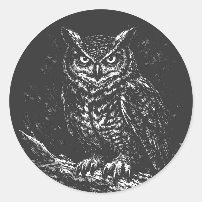 Great Horned Owl — by BurnsInHell Classic Round Sticker (Front)