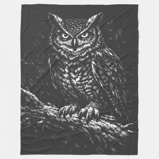 Great Horned Owl — by BurnsInHell Fleece Blanket (Front)