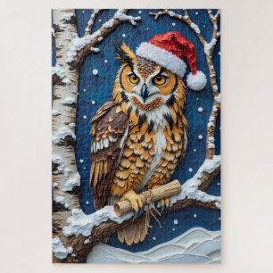 Great Horned Owl Christmas Scroll Bearer Hat Jigsaw Puzzle