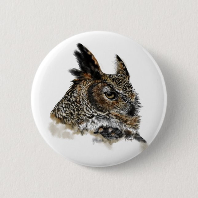 Great Horned Owl Drawing 6 Cm Round Badge (Front)
