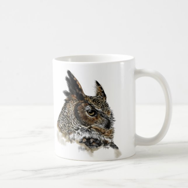 Great Horned Owl Drawing Coffee Mug (Right)