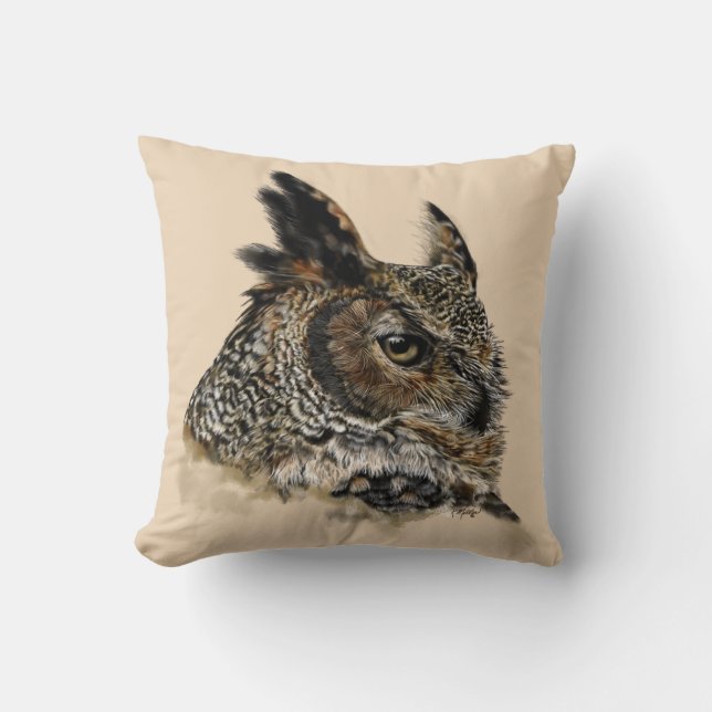 Great Horned Owl Drawing Cushion (Front)