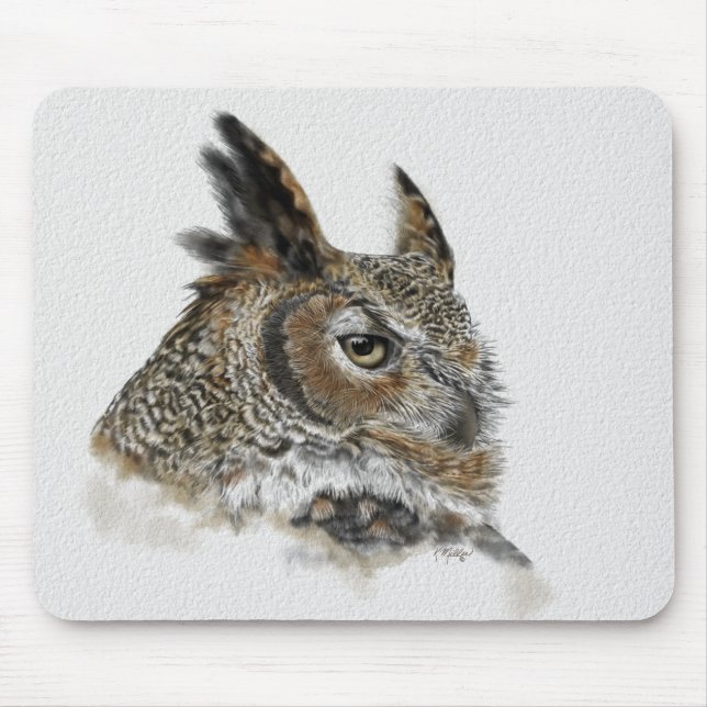 Great Horned Owl Drawing Mouse Pad (Front)