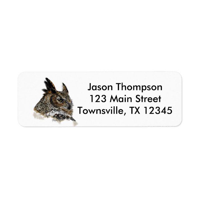 Great Horned Owl Drawing Return Address Label (Front)