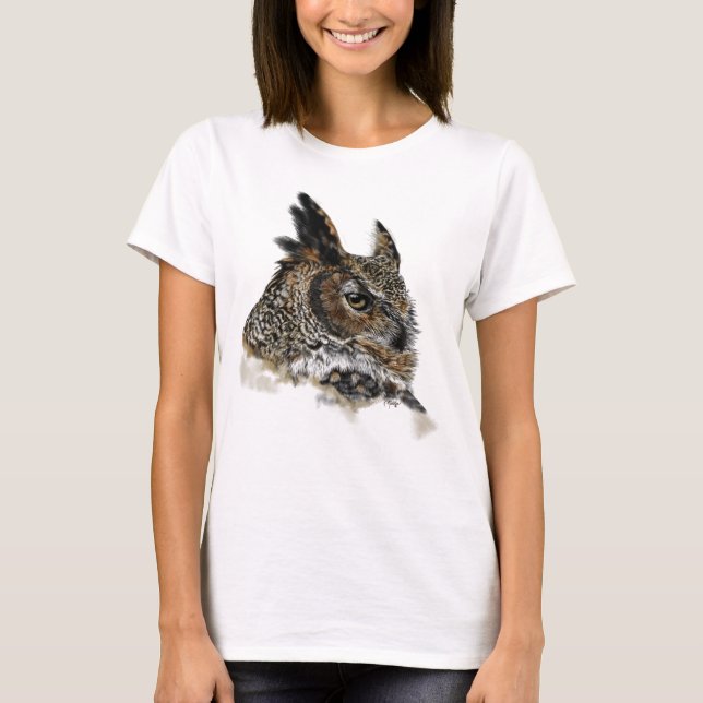 Great Horned Owl Drawing T-Shirt (Front)