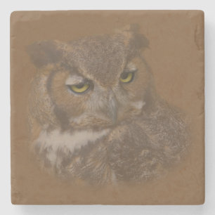 Great Horned Owl Faded on Background Stone Coaster