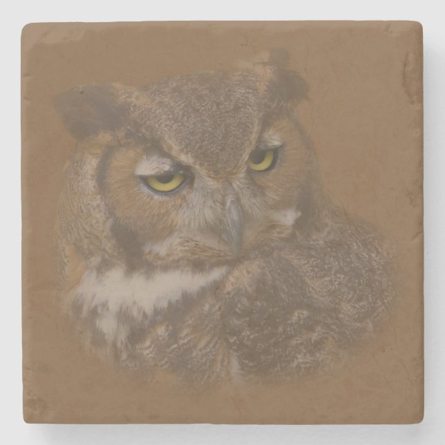 Great Horned Owl Faded on Background Stone Coaster (Front)