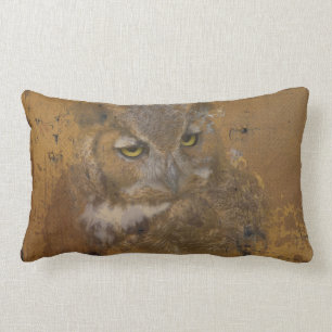 Great Horned Owl Faded on Old Wood Lumbar Cushion