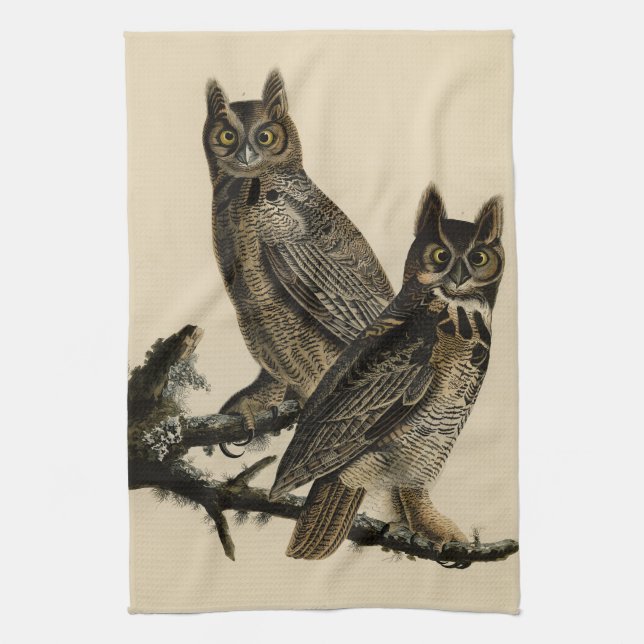 Great Horned Owl from Audubon's Birds of America Tea Towel (Vertical)