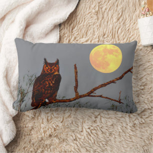 Great Horned Owl Full Moon Lumbar Cushion