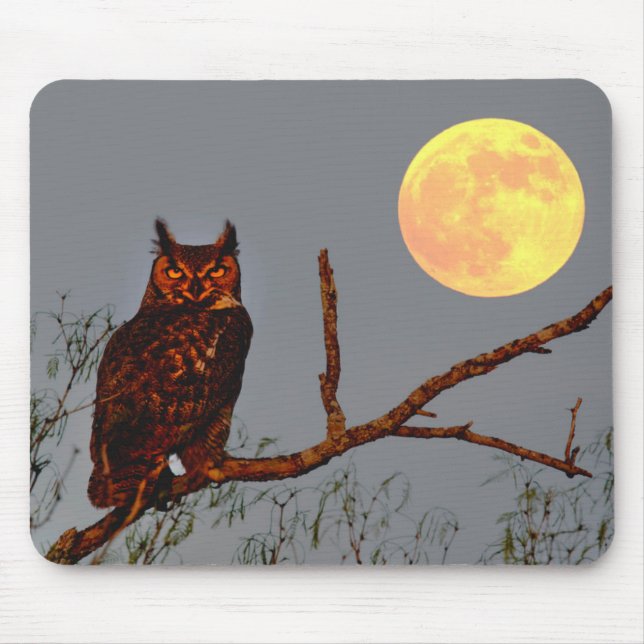Great Horned Owl | Full Moon Mouse Pad (Front)