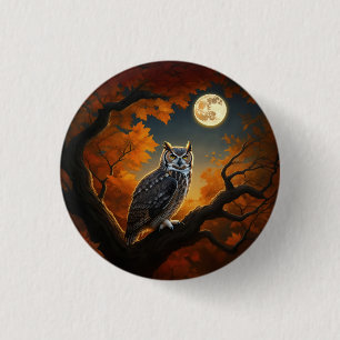Great Horned Owl in Autumn 3 Cm Round Badge