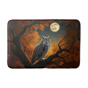 Great Horned Owl in Autumn Bath Mat