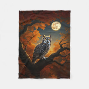 Great Horned Owl in Autumn Fleece Blanket