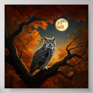 Great Horned Owl in Autumn Poster