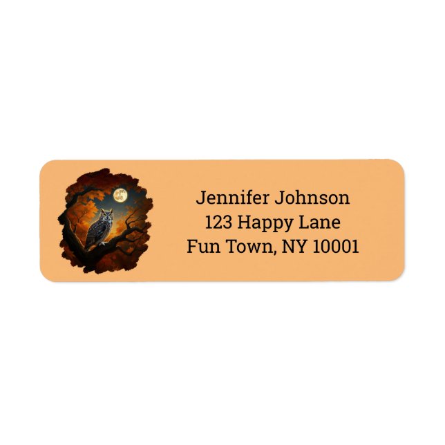 Great Horned Owl in Autumn Return Address Label (Front)