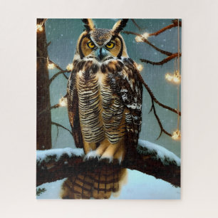 Great Horned Owl in Winter Digital Art Jigsaw Puzzle