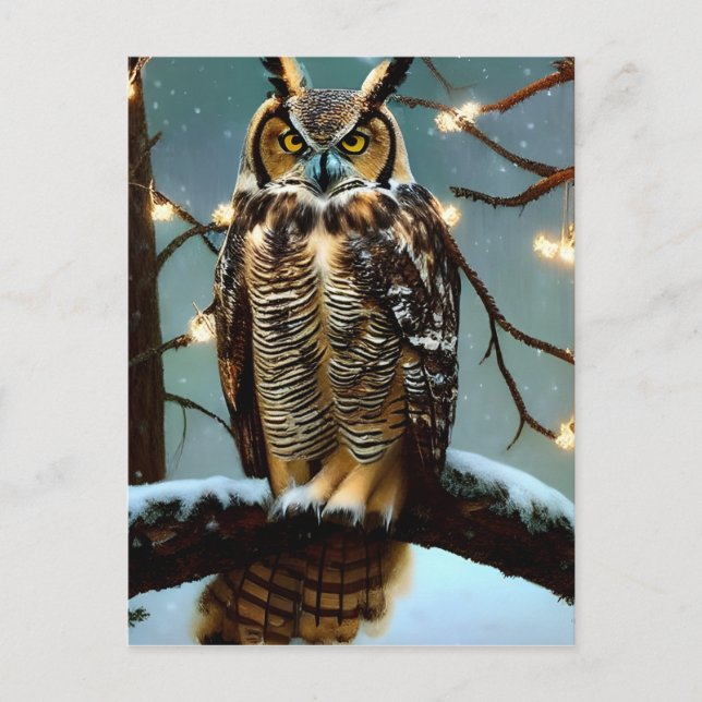 Great Horned Owl in Winter Digital Art   Postcard (Front)
