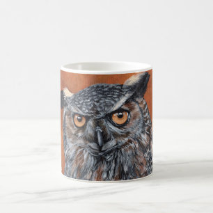 Great Horned Owl on Orange Coffee Mug