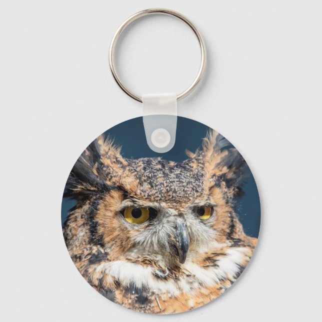 Great Horned Owl Portrait Key Ring (Front)
