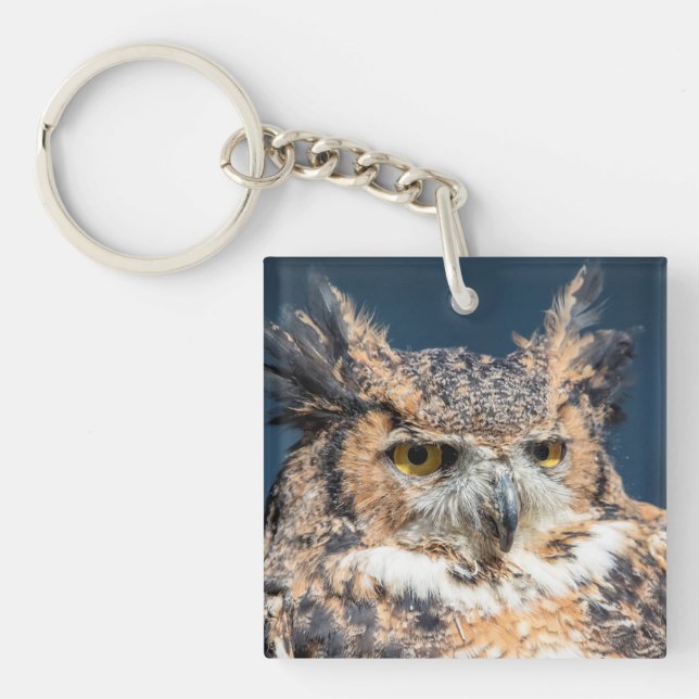 Great Horned Owl Portrait Key Ring (Front)