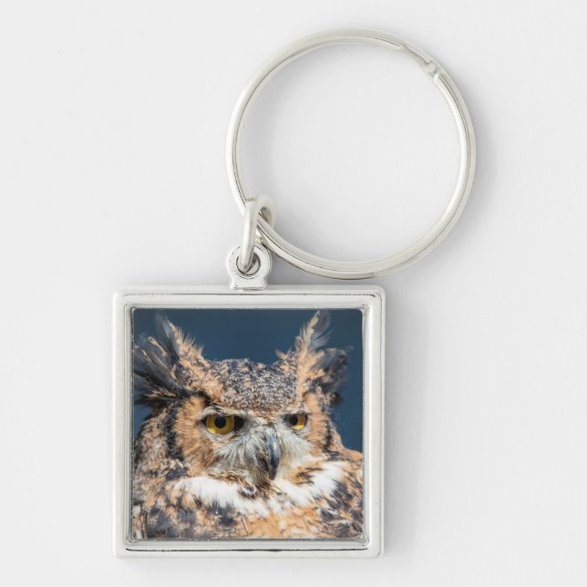 Great Horned Owl Portrait Key Ring (Front)