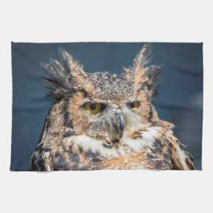 Great Horned Owl Portrait Tea Towel